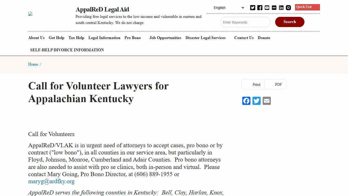 Call for Volunteer Lawyers for Appalachian Kentucky AppalReD Legal Aid